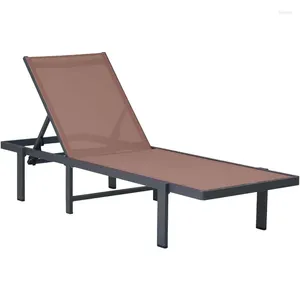 Camp Furniture Aluminium Chaise Lounge Chair Outdoor verstelbare vijfpositiesrecliner en volledige platte bruinen voor Patio Beach