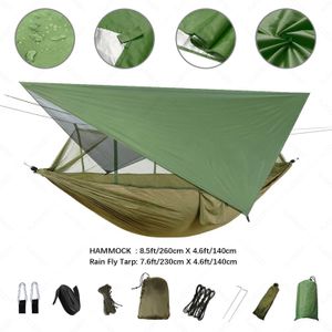 Kampmeubilair Anti Outdoor Camping Hangmat met muggennet en regententapparatuur Leveringen schuilplaatsen Camp Bed Survival draagbare hangmat Y240423