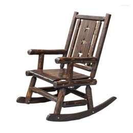 Camp Furniture Chaise à bascule d'extérieur en bois antique pour porche en bois, fauteuil rustique à bascule simple, design de loisirs pour terrasse, balcon ou intérieur