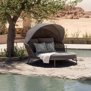 Meubles de camp Artie lit de soleil de plage en aluminium imperméable à l'eau corde tissée ensemble de piscine lit de repos rond en rotin extérieur