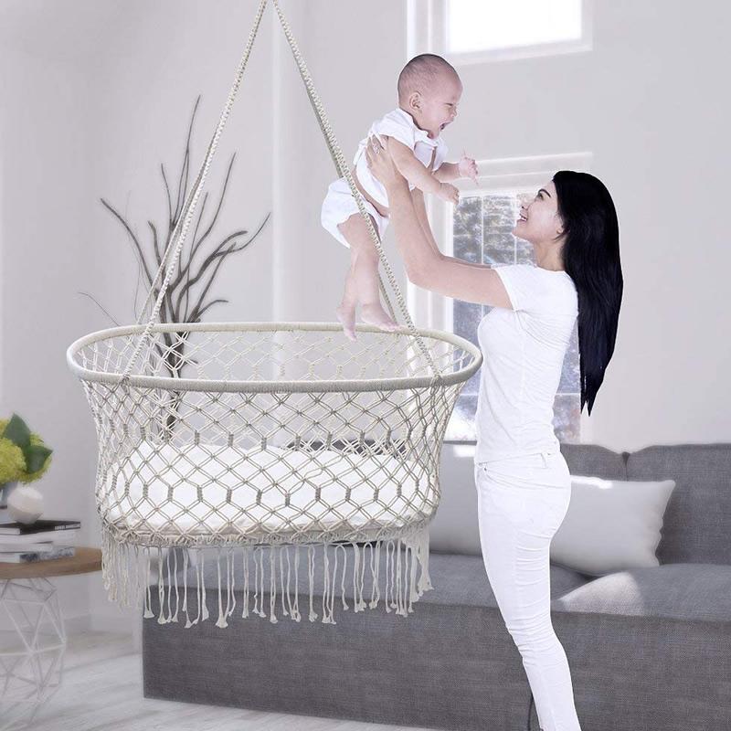 Camp Meubels Baby Hangmat Cradle Swing Bed Born Hanging Geweven Mand Wit Geschikt voor 0-6 maanden