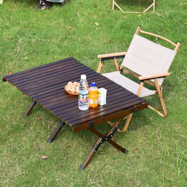 Meubles de Camping, Table pliante Portable, rouleau d'extérieur, bureau de pique-nique en bois, noyer, voyage