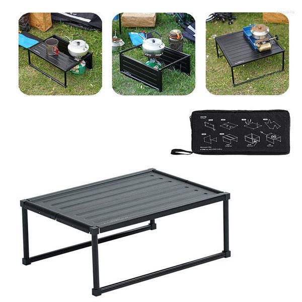 Muebles de campamento Mesa de camping multifunción Forma de tarjeta de aluminio Plegable Barbacoa al aire libre Peso ligero Refugio de viento Hombres Senderismo Cubierta Mini cocina