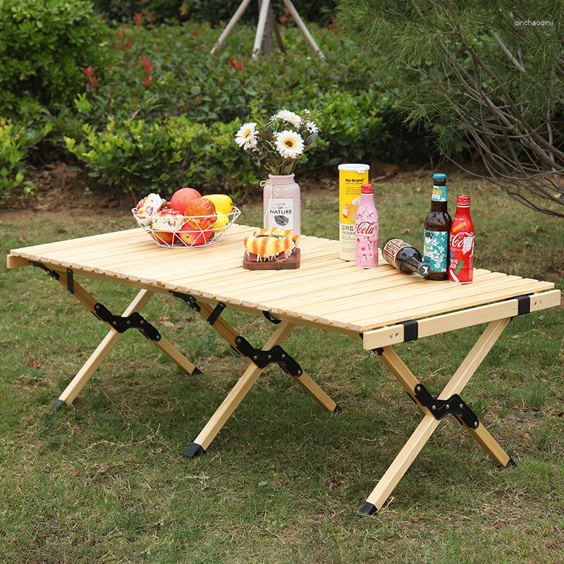 Mobília de acampamento mesa de madeira dobrável estilo rolo de ovo estável churrasco passeio de condução sólido churrasco piquenique ao ar livre