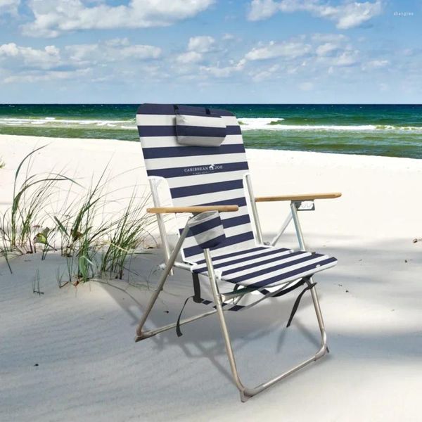 Camp Furniture Caribbean Joe Chaise de plage en bois avec sac à dos – Patio extérieur portable bleu et blanc