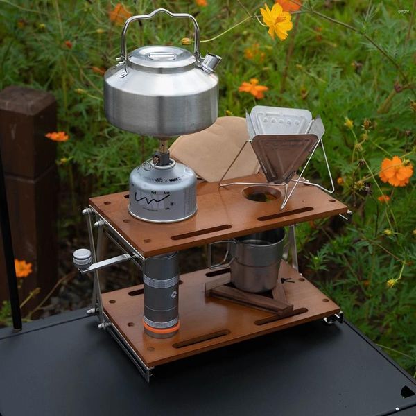 Meubles de Camp porte-gobelet à café Portable pliant multifonctionnel rangement de bureau Camping en plein air ménage en bois massif chasse d'eau à la main