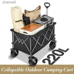 Camp Furniture Chariot de jardin pliable pliable de grande capacité pour camping en plein air, chariot de pique-nique 220 L, pneus larges, chariot de plage multifonction YQ240330
