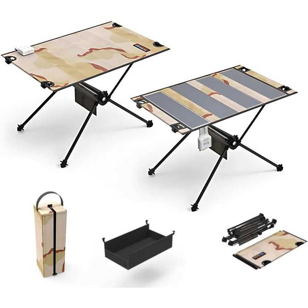 Table solaire pliable de meubles de camp 26W Table de camping Solaire Sag de charge de charge deux ports USB Table de plage résidente de l'eau de chaleur Y240423