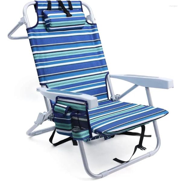 Muebles de campamento Silla de playa plegable plana portátil compacta con correas de mochila y sillas con bolsa grande para adultos para trabajo pesado