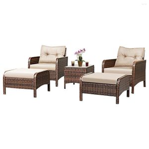 Camp Furniture Costway 5 pc's rattan rieten set sofa ottoman met bruine kussen patio tuinwerf hw54520cf