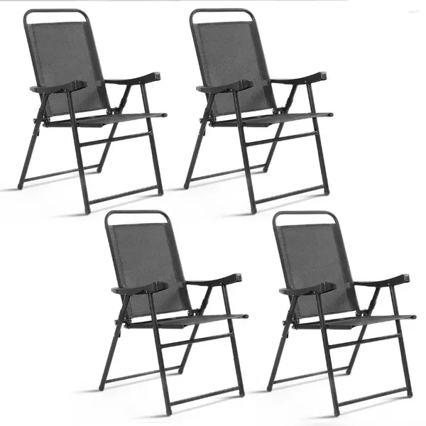 Camp Furniture Costway Lot de 4 chaises pliantes pour patio, camping, piscine, plage avec accoudoirs