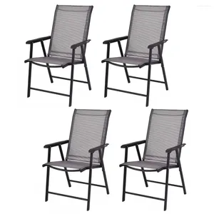 Camp Furniture Costway Ensemble de 4 chaises pliantes pour patio extérieur, terrasse de camping, jardin, piscine, plage avec accoudoirs