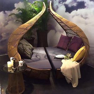 Muebles de campamento, sofá creativo de ratán para exteriores, patio, jardín, cama de ocio, lugar escénico, jaula para pájaros Po