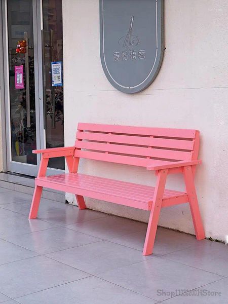 Muebles de campamento Silla de ocio de madera maciza rosa creativa Jardín al aire libre Respaldo Banco Patio Leche Tienda de té Decoración de jardín de infantes