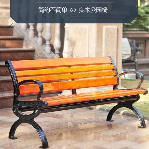 Meubles de camping chaise de parc personnalisée banc de dossier extérieur tabouret Long en fer forgé loisirs cour carré Anti-corrosion bois massif
