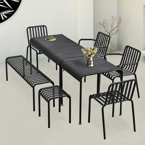 Meubles de Camp Personnalisable Creative Table À Manger Ensemble Simple Chaise En Fer Moderne Jardin Banc Extérieur Maison Balcon Loisirs TableCamp