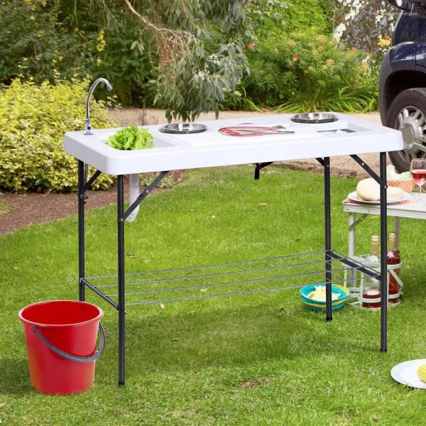 Muebles de campamento Fregadero de mesa de limpieza de peces de lujo con grifo flexible Herramienta portátil para exteriores