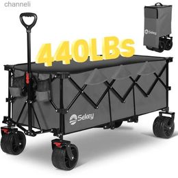 Kampmeubilair Opvouwbare verlengde wagen met gewichtscapaciteit van 440 lbs Utility-tuinwagen met grote terreinstrandwielen Bekerhouders YQ240330