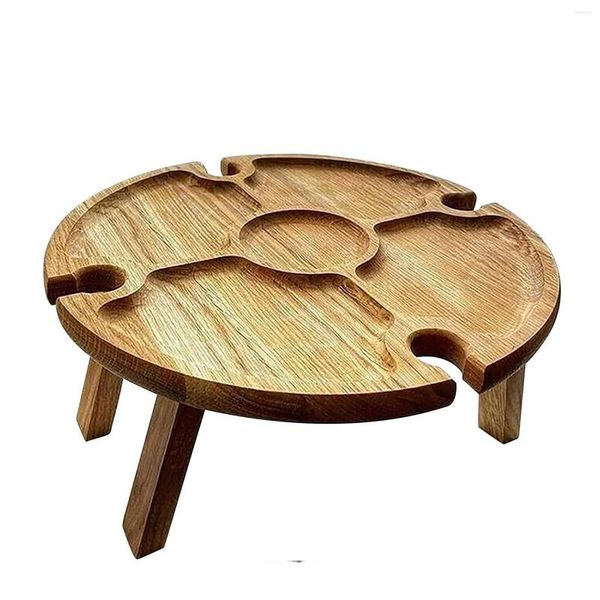 Table de pique-nique à vin pliable de meubles de Camp Mini bureau rond de Charcuterie Portable avec 5 cellules 4 porte-verre pour la plage de voyage