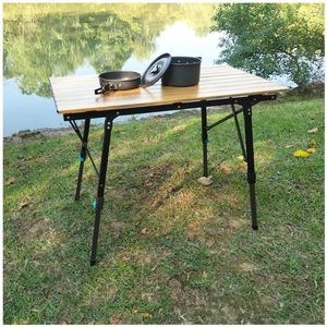Meubles de camping Table de camping pliante Grain de bois Aluminium Pieds rétractables Pique-nique Portable