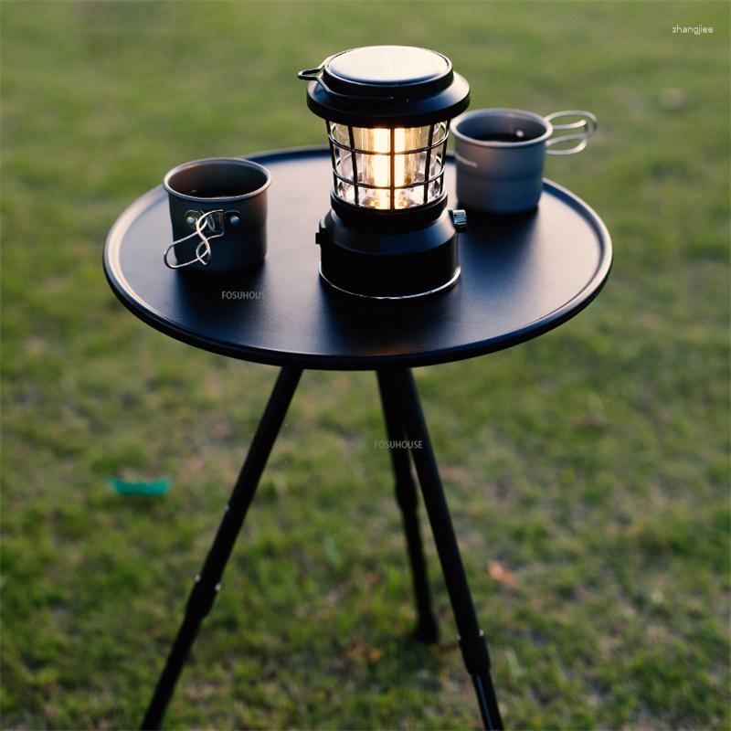 Camp Furniture Folding Round Table Outdoor Three-legged Dining Portable Aluminum Alloy Coffee Tables Liftable Camping U