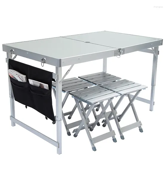 Meubles de camp, livraison gratuite, ensemble de table basse pliante de haute qualité, bureau de salle à manger en alliage d'aluminium avec quatre tabourets, ensembles de pique-nique de Camping en plein air