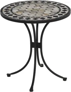 Camp Furniture Home Styles Kleine buitenbistro -tafel met marmeren tegels Design top gebouwd van poedercoat staal zwart
