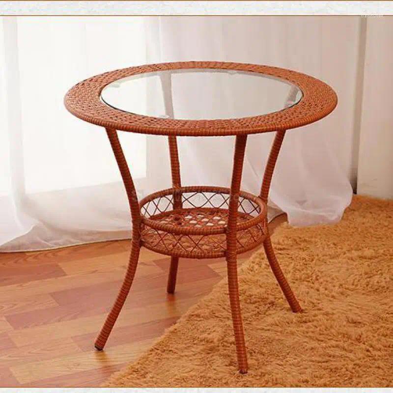 Kampmeubilair Huishouden Casual Rotan Stoel Driedelige set Kleine ronde tafel Eenvoudig Modern Glas Thee Yuan En