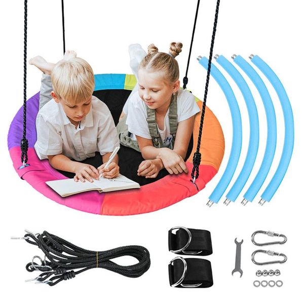 Columpio de árbol para niños de pulgadas, muebles de campamento con cuerdas ajustables, juegos redondos para exteriores, juguetes colgantes de asiento de disco, columpio de jardín, CampCamp