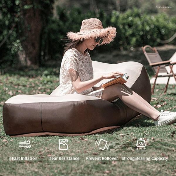 Muebles de campamento Cama de aire inflable 210T Doble capa Impermeable Camping Playa Sofá Colchoneta para dormir Silla de salón portátil Viajes al aire libre