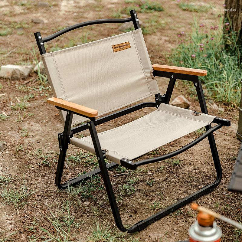 Camp Furniture Iron Tube Camping Low Chair Portable Outdoor Wood Grain Folding Equipment