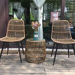 Muebles de campamento Sillas de jardín de diseño de ratán japonés, hierro nórdico, balcón, silla de comedor, respaldo de sofá para ocio al aire libre