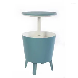 Camp Furniture Keter Bar moderne et table d'appoint avec patio extérieur avec refroidisseur de bière et de vin de 7,5 gallons, bleu sarcelle, portable