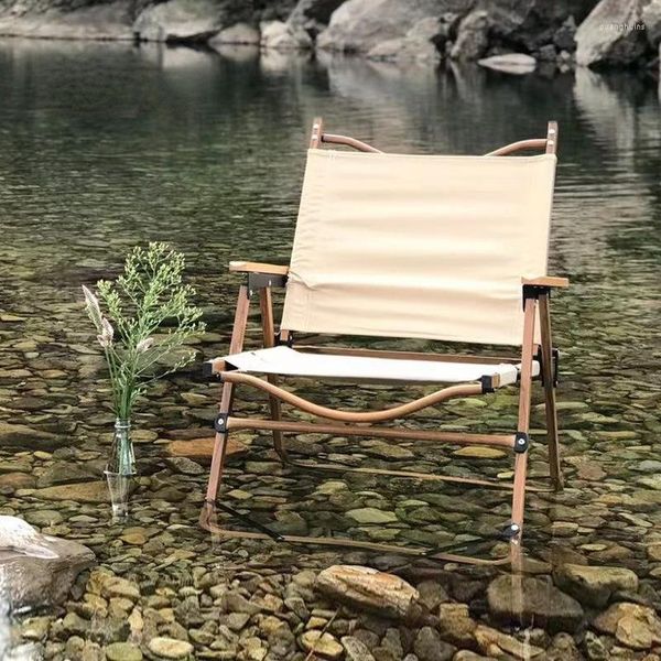Meubles de Camp grande chaise Portable pliante terrain Camping pêche aluminium bois Grain chaises de plage tissu imperméable jardin