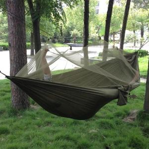 Muebles de campamento Ligero Hamaca portátil para acampar al aire libre con mosquitera Tela de paracaídas de alta resistencia Cama colgante Caza Dormir