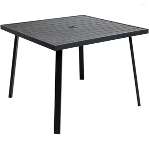 Camp Furniture LISM C-Hopetree Table de salle à manger d'extérieur avec trou pour parasol pour patio extérieur carré en métal noir