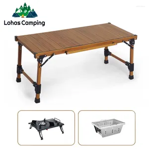 Meubles de camp Lohascamping Camping IGT Table de barbecue avec poêle/grille Pique-nique extérieur pliant en bois amovible pour la pêche en randonnée