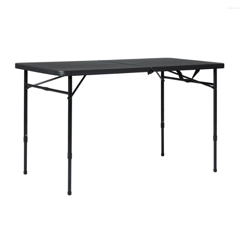 Camp Furniture Mainstays 4 Foot Fold-In-Half Adjustable Table Rich Black Desk