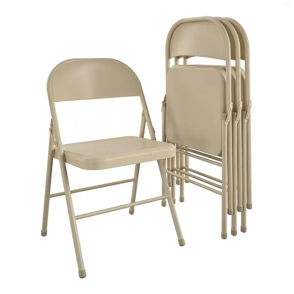 Muebles de campamento Silla plegable de acero Mainstays (paquete de 4) Sillas de camping portátiles beige Taburete plegable