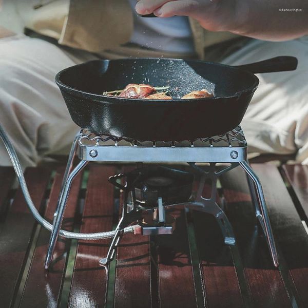 Muebles de campamento Mini barbacoa Parrilla Soporte de acero inoxidable Estufa plegable Estante de olla Resistencia al calor Accesorios de soporte de bandeja