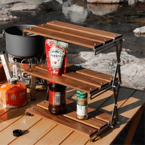 Camp Furniture Mini Wood Plank Roestvrij stalen eiken beschermbaar vouwen multifunctionele buitenkamping picknick picknick huis keuken servies opslag ra