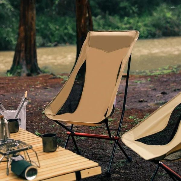 Muebles de campamento Silla de luna para pesca al aire libre, asiento plegable portátil con respaldo de tela Oxford para acampar, Picnic, barbacoa y playa