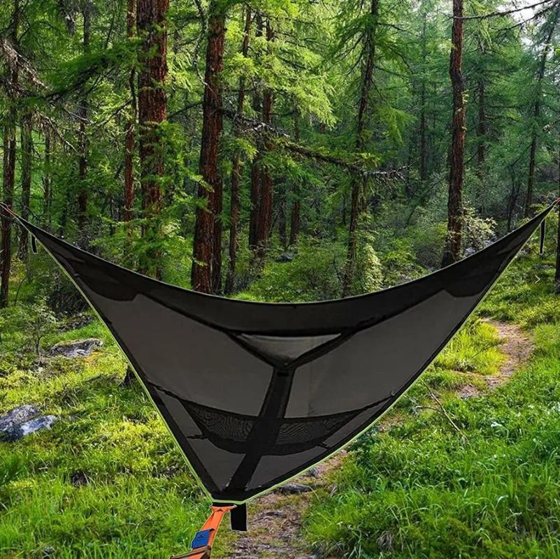 Mobília de acampamento multi pessoa rede 3 pontos design portátil multifuncional triângulo tapete aéreo conveniente para acampamento ao ar livre sono