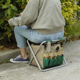 Tabouret de jardin pliant polyvalent, mobilier de camping, siège de chaise Portable avec grande capacité, sac fourre-tout de rangement détachable, organisateur d'outils
