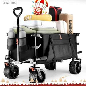 Camp Furniture Navatiee Wagon pliable pliable de plage, chariot robuste pliable avec de grandes roues, chariot d'épicerie utilitaire avec poche latérale YQ240330