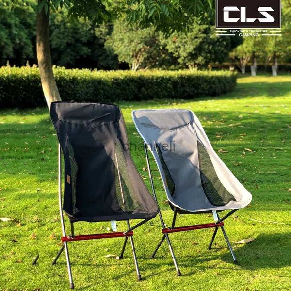 Muebles de campamento Nueva silla plegable al aire libre de alta carga más silla de luna alta Silla de pesca portátil para acampar Silla de playa de ocio Silla trasera YQ240315