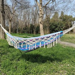 Kampmeubilair Noordse stijl canvas hangmat 2 persoon buiten kamperen reisjachtbed tuin swing hanging stoel met kwastje stick