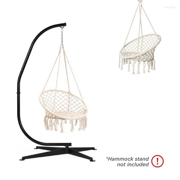 Mobilier de camp Chaise de hamac de style nordique Glands Dreamy Round Hanging Cotton Rope Macrame Swing Chairs