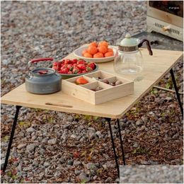 Camp Furniture Outdoor Cam Bamboo Table Portable Mtifonctionnel Quatre-Fold Tactique Pliant Léger Pinic Drop Livraison Sports Outdo Ot0Zg