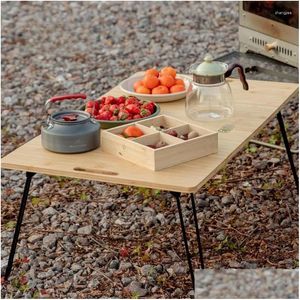 Camp Furniture Outdoor Cam Bamboo Table Portable Mtifonctionnel Quatre-Fold Tactique Pliant Léger Pinic Drop Livraison Sports Outdo Otyfk